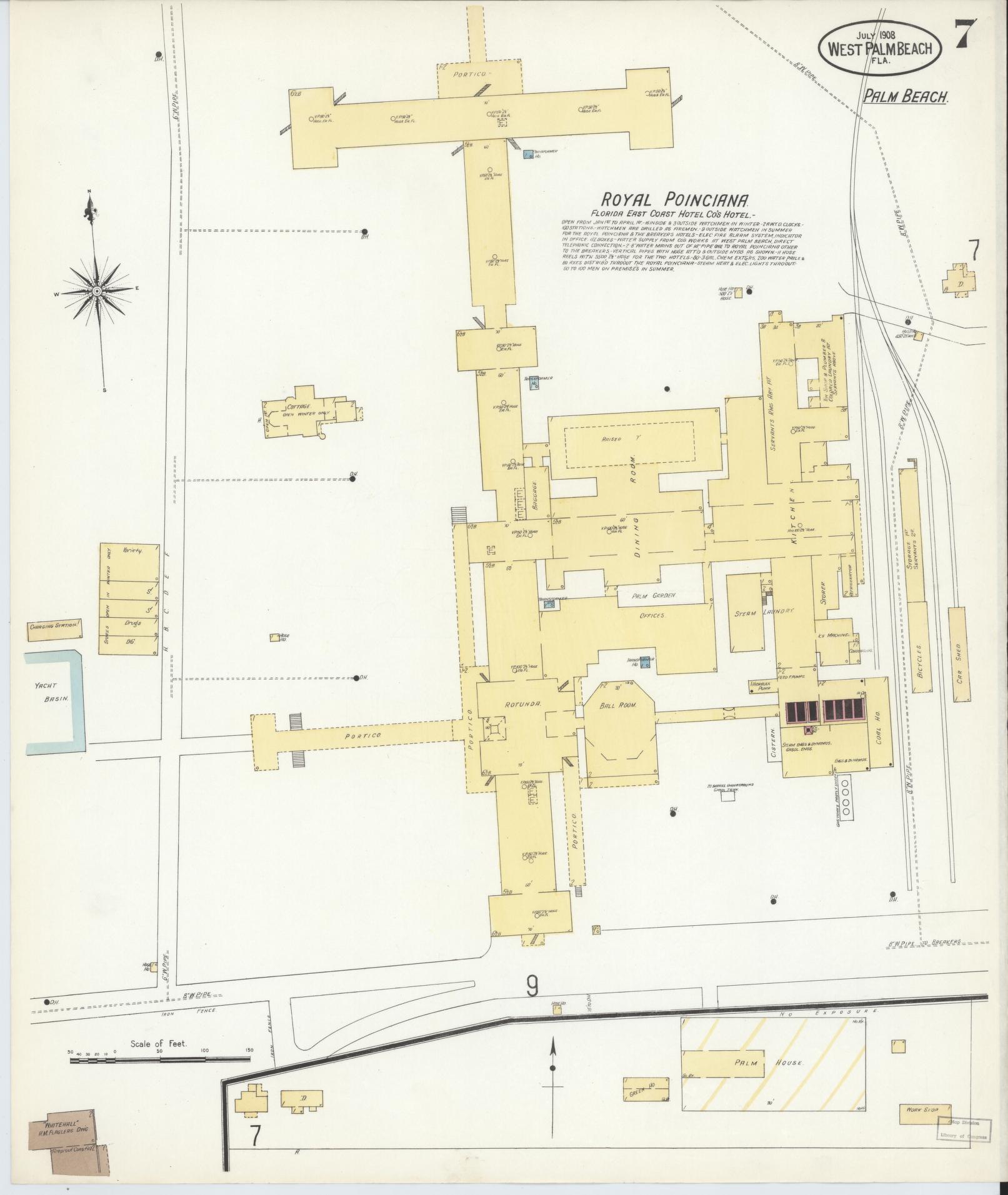 Sanborn Fire Insurance Map from West Palm Beach, Dade County, Florida (1908), Sheet #0007 - Historic Sanborn Fire Insurance Map Print, vintage old map wall art, antique decor, genealogy gift, Florida Florida map