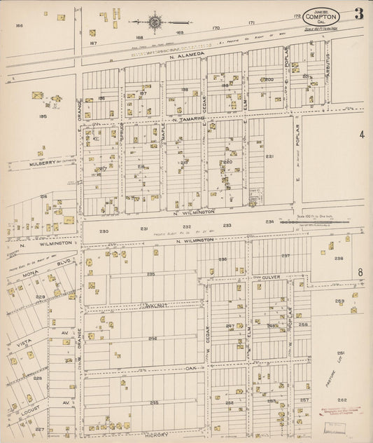 Sanborn Fire Insurance Map from Compton, Los Angeles County, California (1922), Sheet #0003 - Historic Sanborn Fire Insurance Map Print, vintage old map wall art, antique decor, genealogy gift, California California map