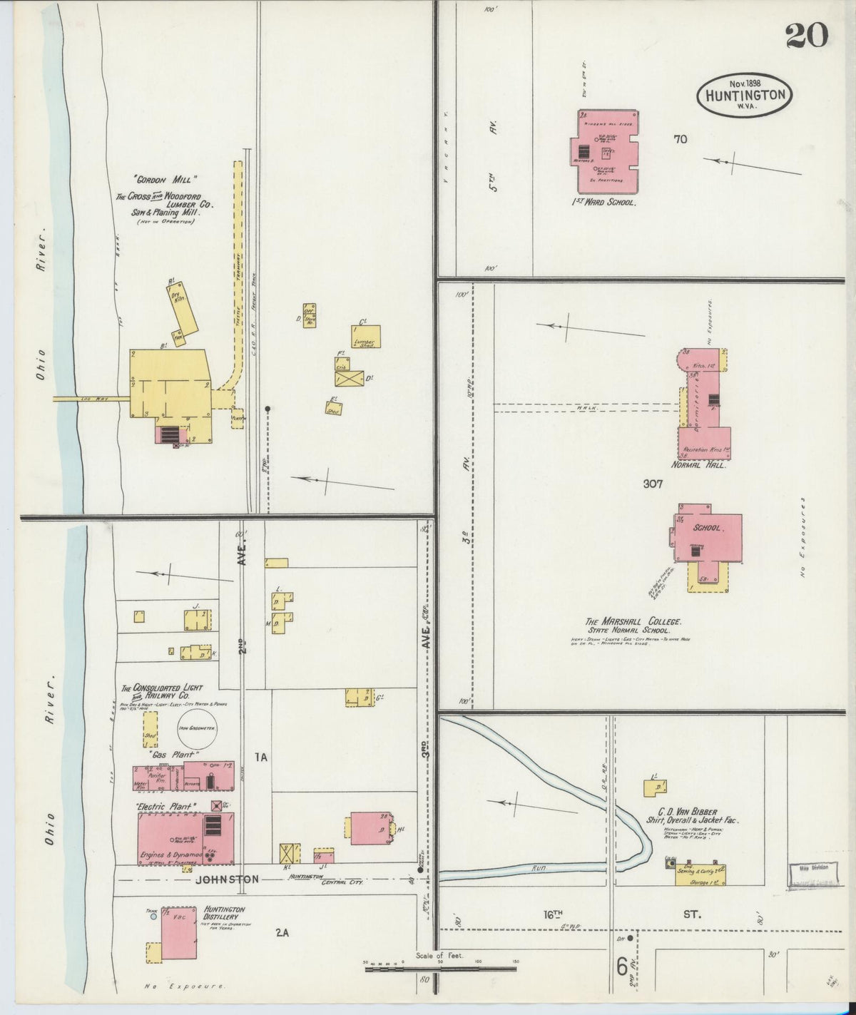 Sanborn Fire Insurance Map from Huntington, Cabell County, West Virginia (1898), Sheet #0020 - Complete Map Set gallery image, historic Sanborn map, vintage wall art, West Virginia West Virginia