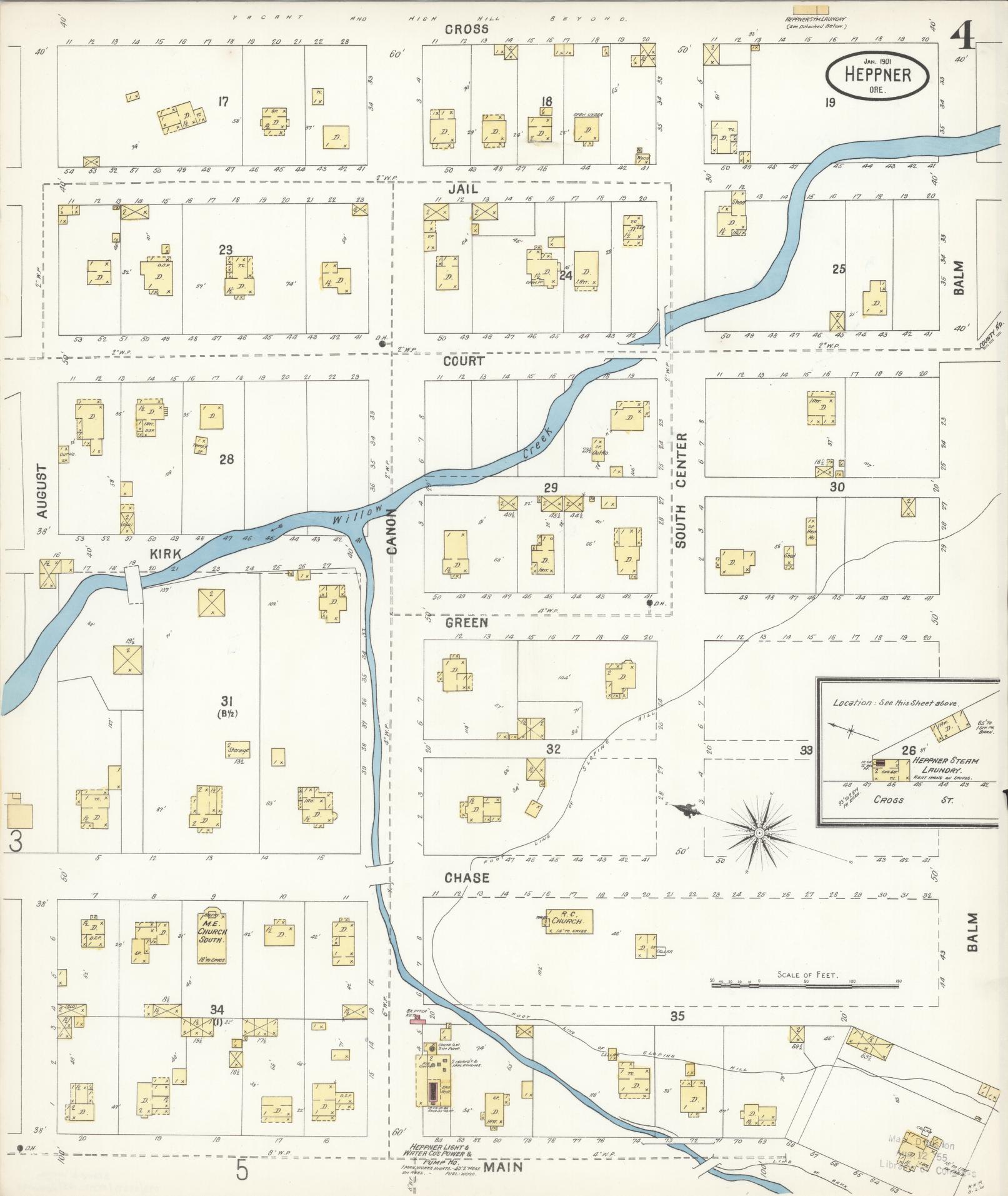 Sanborn Fire Insurance Map from Heppner, Morrow County, Oregon (1901), Sheet #0004 - Historic Sanborn Fire Insurance Map Print, vintage old map wall art, antique decor, genealogy gift, Oregon Oregon map