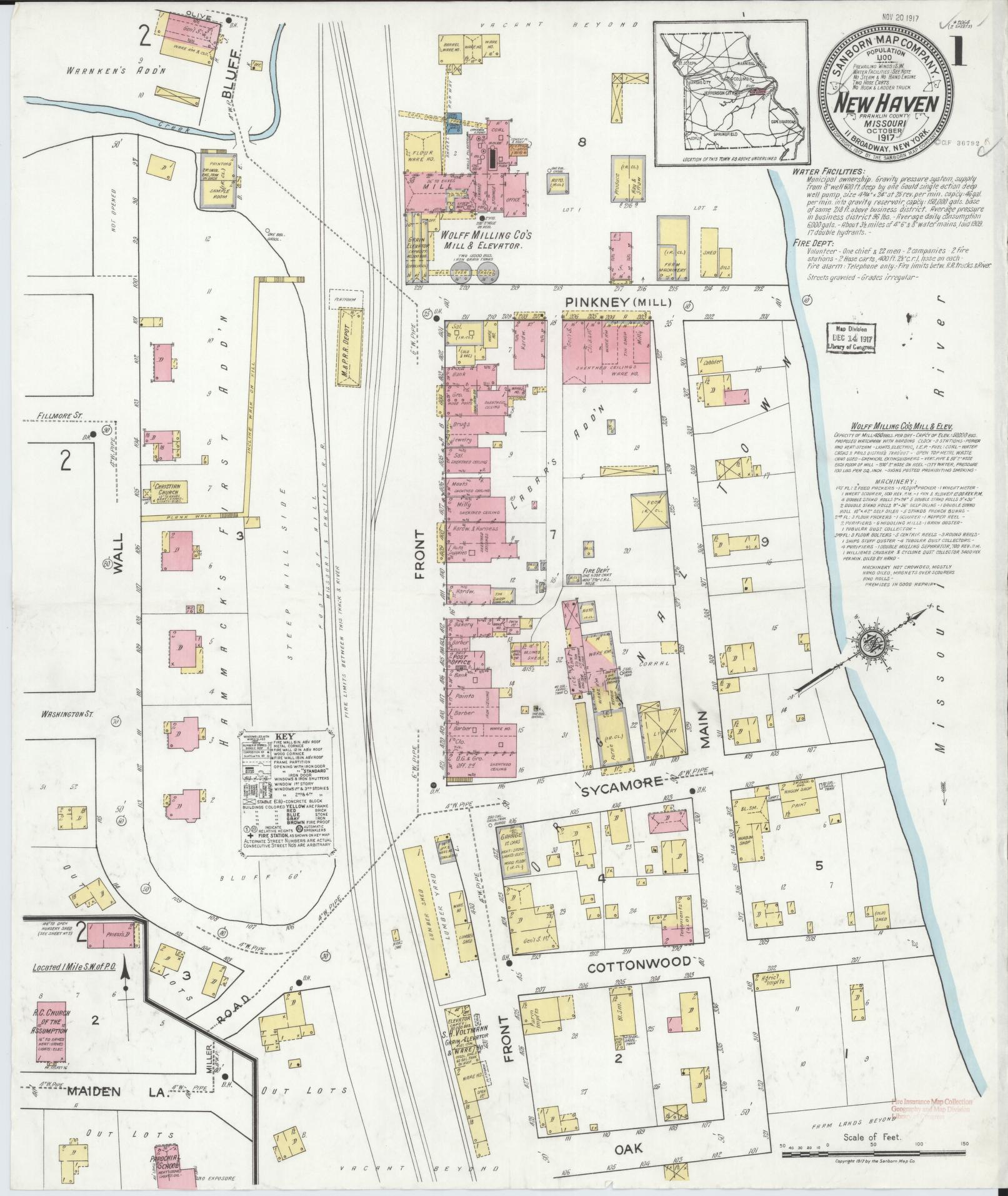 Sanborn Fire Insurance Map from New Haven, Franklin County, Missouri (1917), Sheet #0001 - Complete Map Set gallery image, historic Sanborn map, vintage wall art, Missouri Missouri