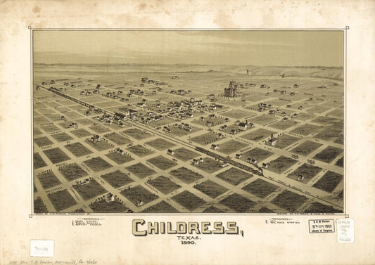 Childress, Texas 1890 (1890) – Historic Bird’s-Eye View Panorama Print