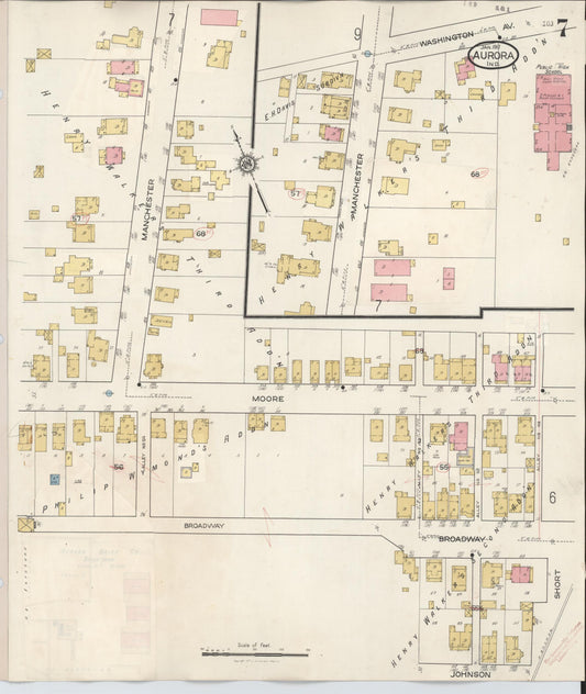 Sanborn Fire Insurance Map from Aurora, Dearborn County, Indiana (1935), Sheet #0007 - Historic Sanborn Fire Insurance Map Print, vintage old map wall art, antique decor, genealogy gift, Indiana Indiana map