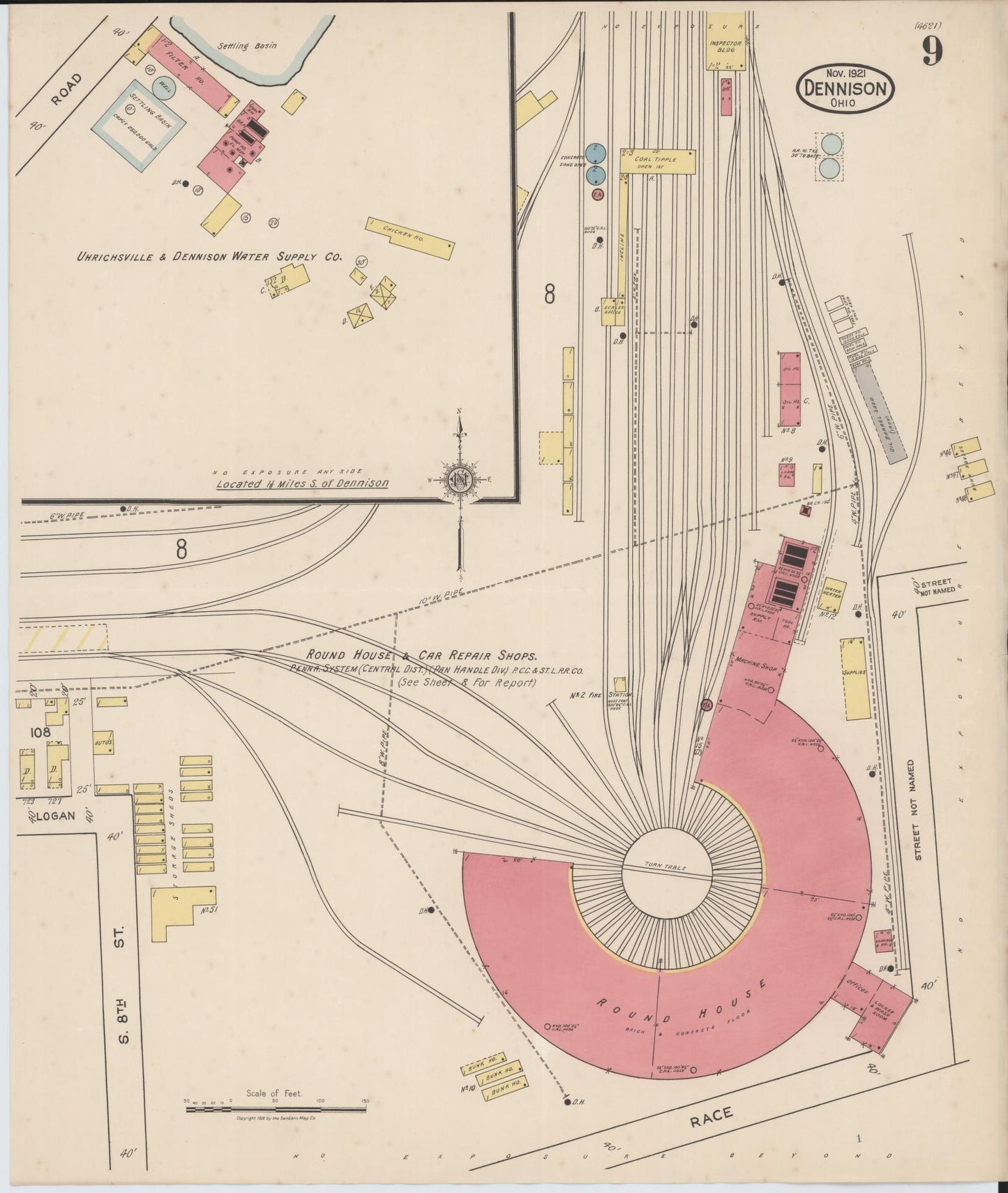 Sanborn Fire Insurance Map from Dennison, Tuscarawas County, Ohio (1921), Sheet #0009 - Historic Sanborn Fire Insurance Map Print, vintage old map wall art, antique decor, genealogy gift, Ohio Ohio map