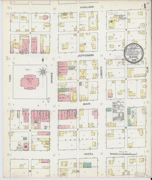 Sanborn Fire Insurance Map from Albion, Noble County, Indiana (1892), Sheet #0001 - Complete Map Set gallery image, historic Sanborn map, vintage wall art, Indiana Indiana