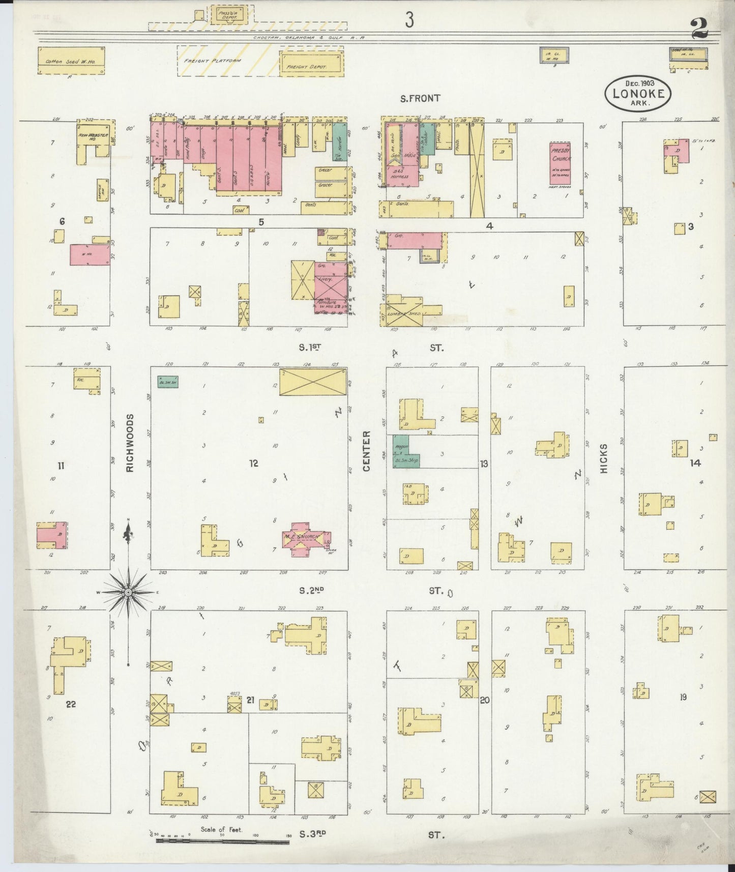Sanborn Fire Insurance Map from Lonoke, Lonoke County, Arkansas (1903), Sheet #0002 - Complete Map Set gallery image, historic Sanborn map, vintage wall art, Arkansas Arkansas