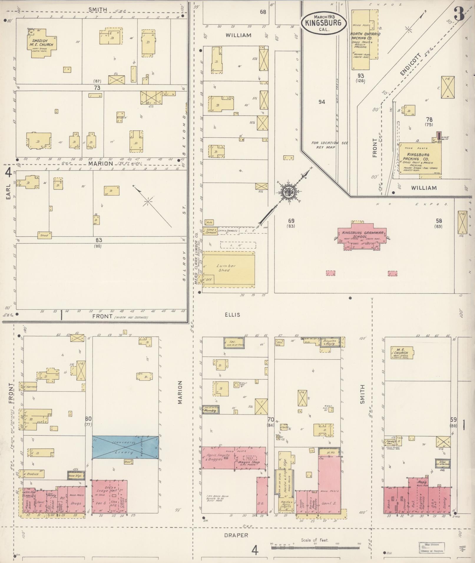 Sanborn Fire Insurance Map from Kingsburg, Fresno County, California (1913), Sheet #0003 - Historic Sanborn Fire Insurance Map Print, vintage old map wall art, antique decor, genealogy gift, California California map