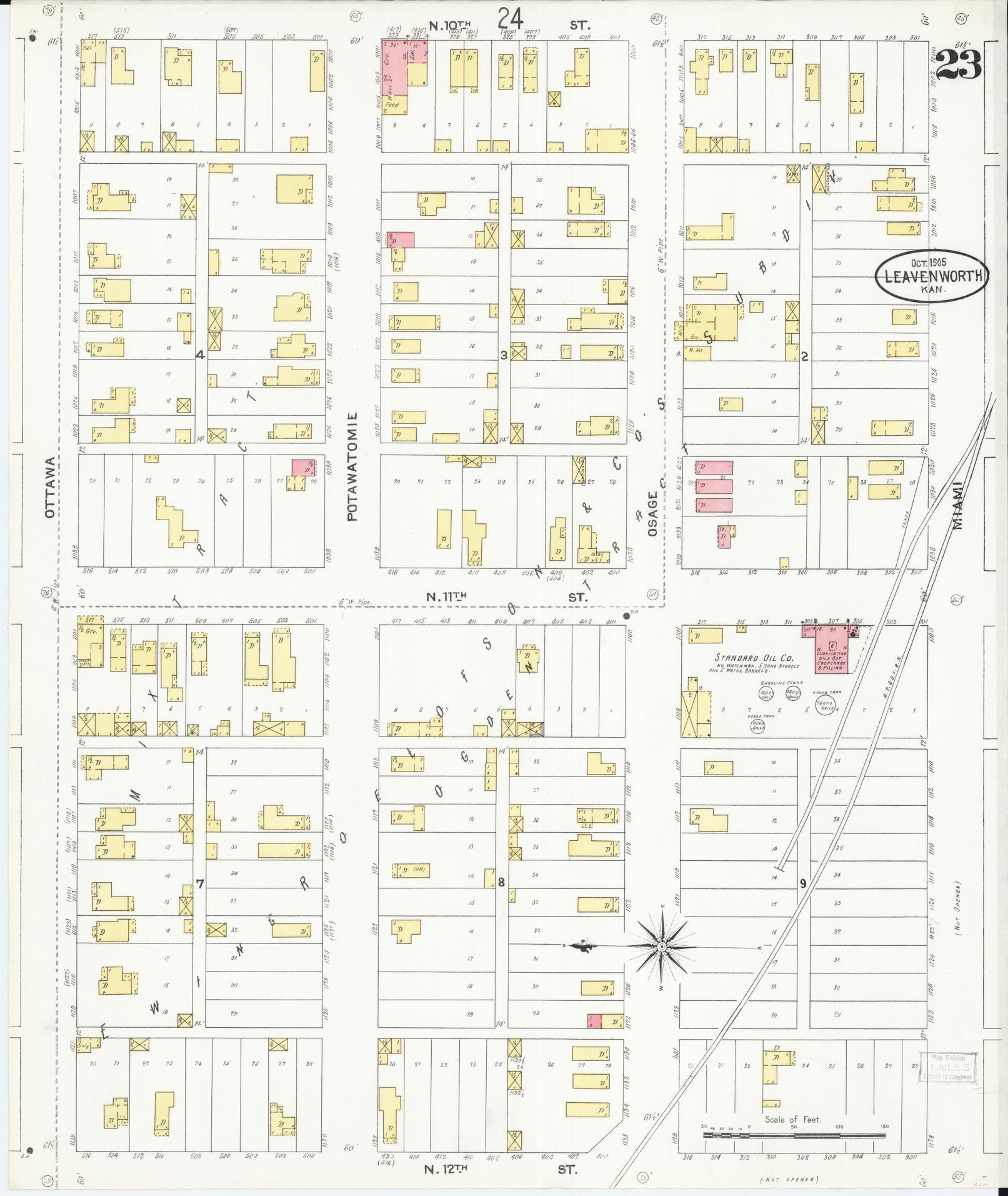 Sanborn Fire Insurance Map from Leavenworth, Leavenworth County, Kansas (1905), Sheet #0024 - Historic Sanborn Fire Insurance Map Print, vintage old map wall art, antique decor, genealogy gift, Kansas Kansas map