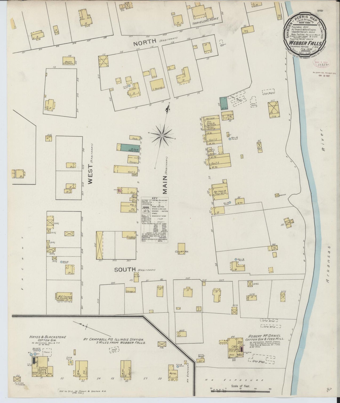 Sanborn Fire Insurance Map from Webbers Falls, Muskogee County, Oklahoma (1894), Sheet #0001 - Historic Sanborn Fire Insurance Map Print, vintage old map wall art, antique decor, genealogy gift, Oklahoma Oklahoma map