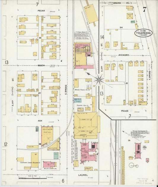 Sanborn Fire Insurance Map from Texarkana, Bowie County, Texas (1905), Sheet #0007 - Historic Sanborn Fire Insurance Map Print, vintage old map wall art, antique decor, genealogy gift, Texas Texas map