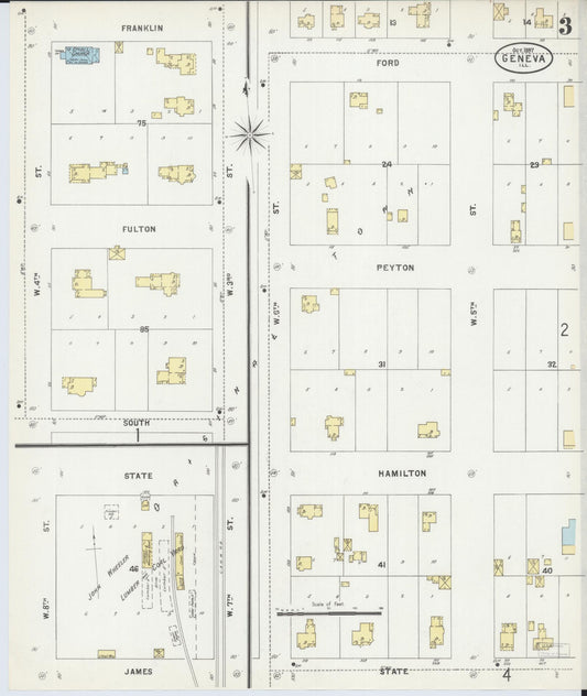 Sanborn Fire Insurance Map from Geneva, Kane County, Illinois (1897), Sheet #0003 - Historic Sanborn Fire Insurance Map Print, vintage old map wall art, antique decor, genealogy gift, Illinois Illinois map