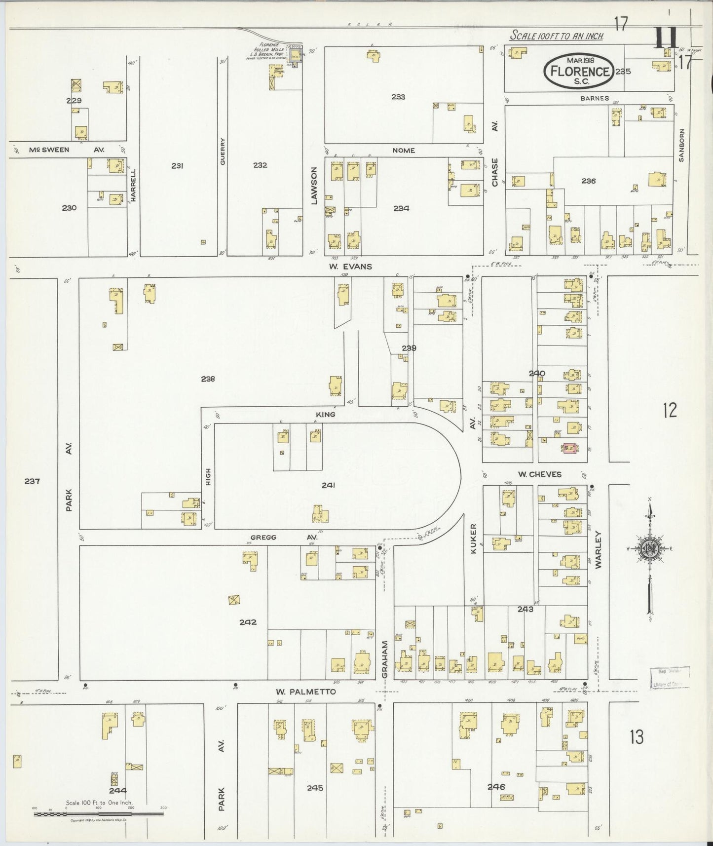 Sanborn Fire Insurance Map from Florence, Florence County, South Carolina (1918), Sheet #0011 - Complete Map Set gallery image, historic Sanborn map, vintage wall art, South Carolina South Carolina