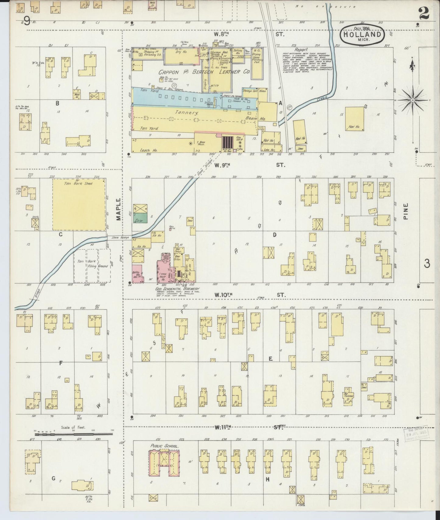 Sanborn Fire Insurance Map from Holland, Ottawa County, Michigan (1896), Sheet #0002 - Complete Map Set gallery image, historic Sanborn map, vintage wall art, Michigan Michigan