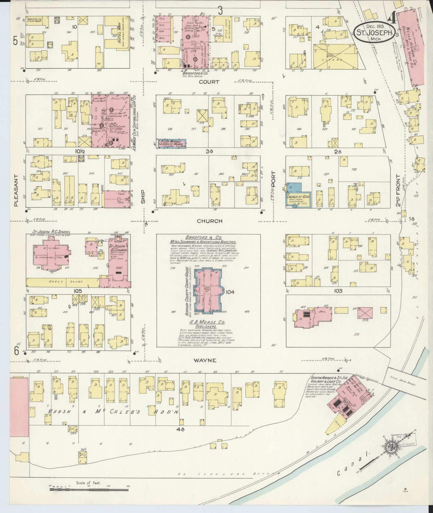 Sanborn Fire Insurance Map from Saint Joseph, Berrien County, Michigan (1913), Sheet #0004 - Complete Map Set gallery image, historic Sanborn map, vintage wall art, Michigan Michigan