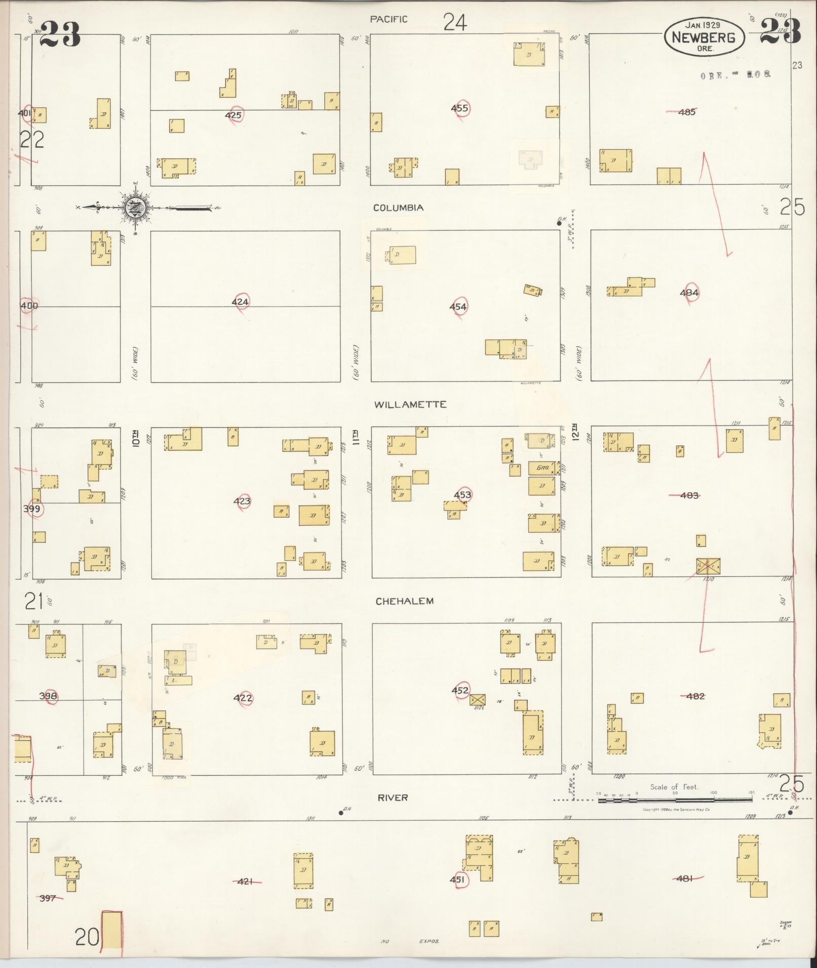 Sanborn Fire Insurance Map from Newberg, Yamhill County, Oregon (1934), Sheet #0023 - Complete Map Set gallery image, historic Sanborn map, vintage wall art, Oregon Oregon