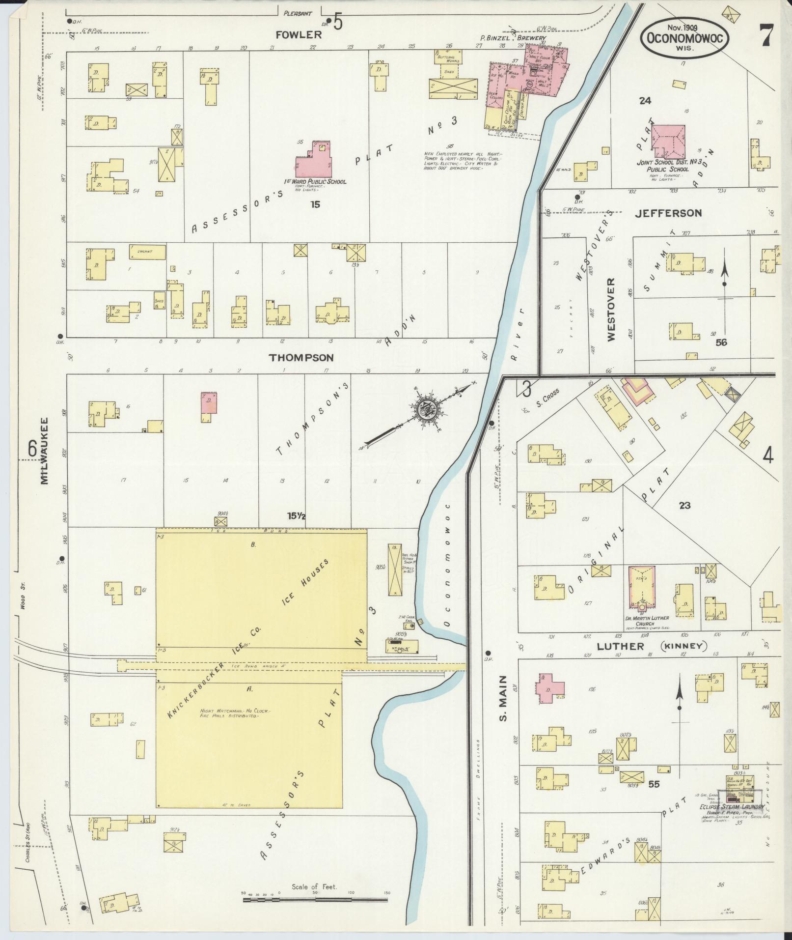 Sanborn Fire Insurance Map from Oconomowoc, Waukesha County, Wisconsin (1909), Sheet #0007 - Complete Map Set gallery image, historic Sanborn map, vintage wall art, Wisconsin Wisconsin