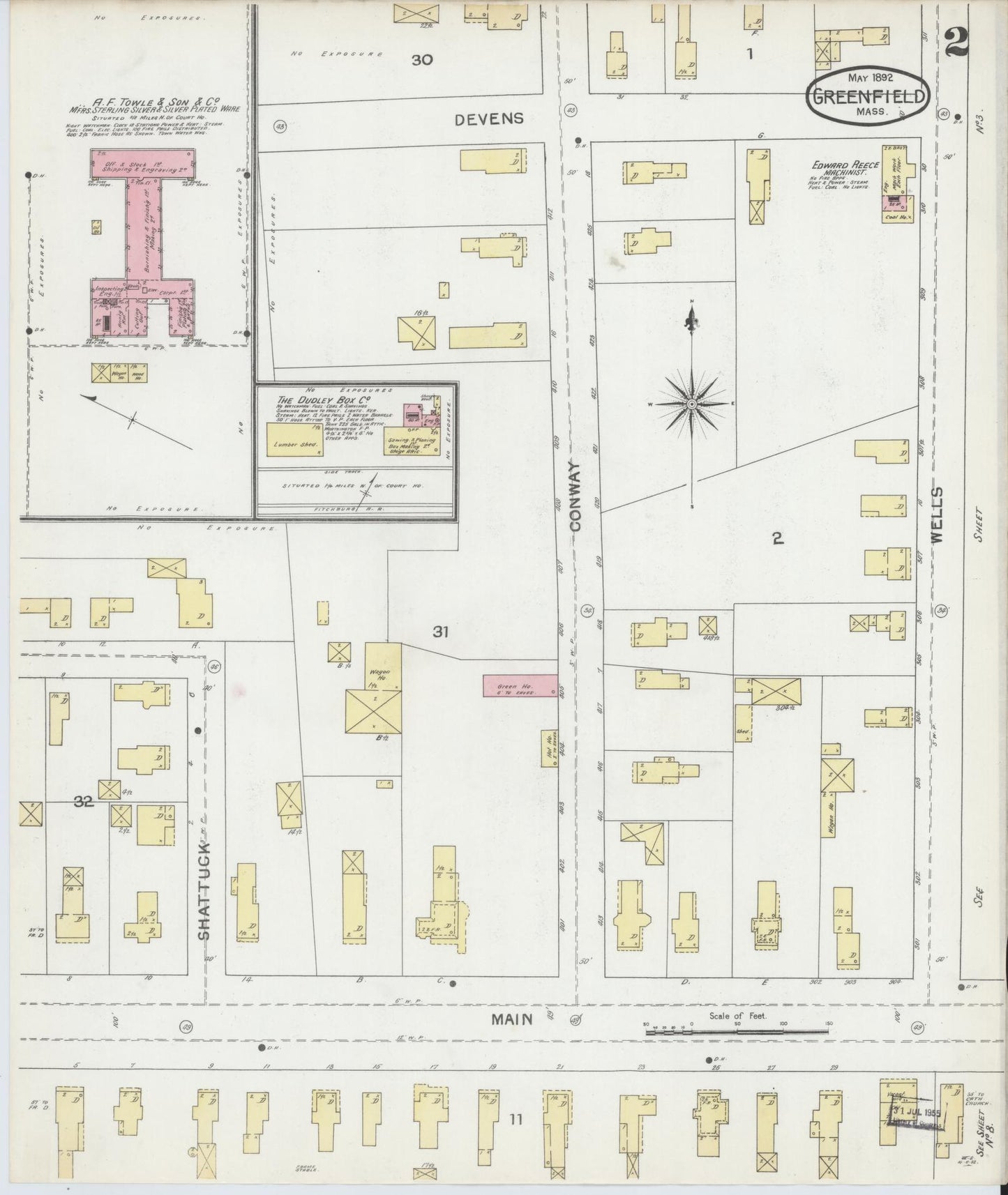 Sanborn Fire Insurance Map from Greenfield, Franklin County, Massachusetts (1892), Sheet #0002 - Complete Map Set gallery image, historic Sanborn map, vintage wall art, Massachusetts Massachusetts