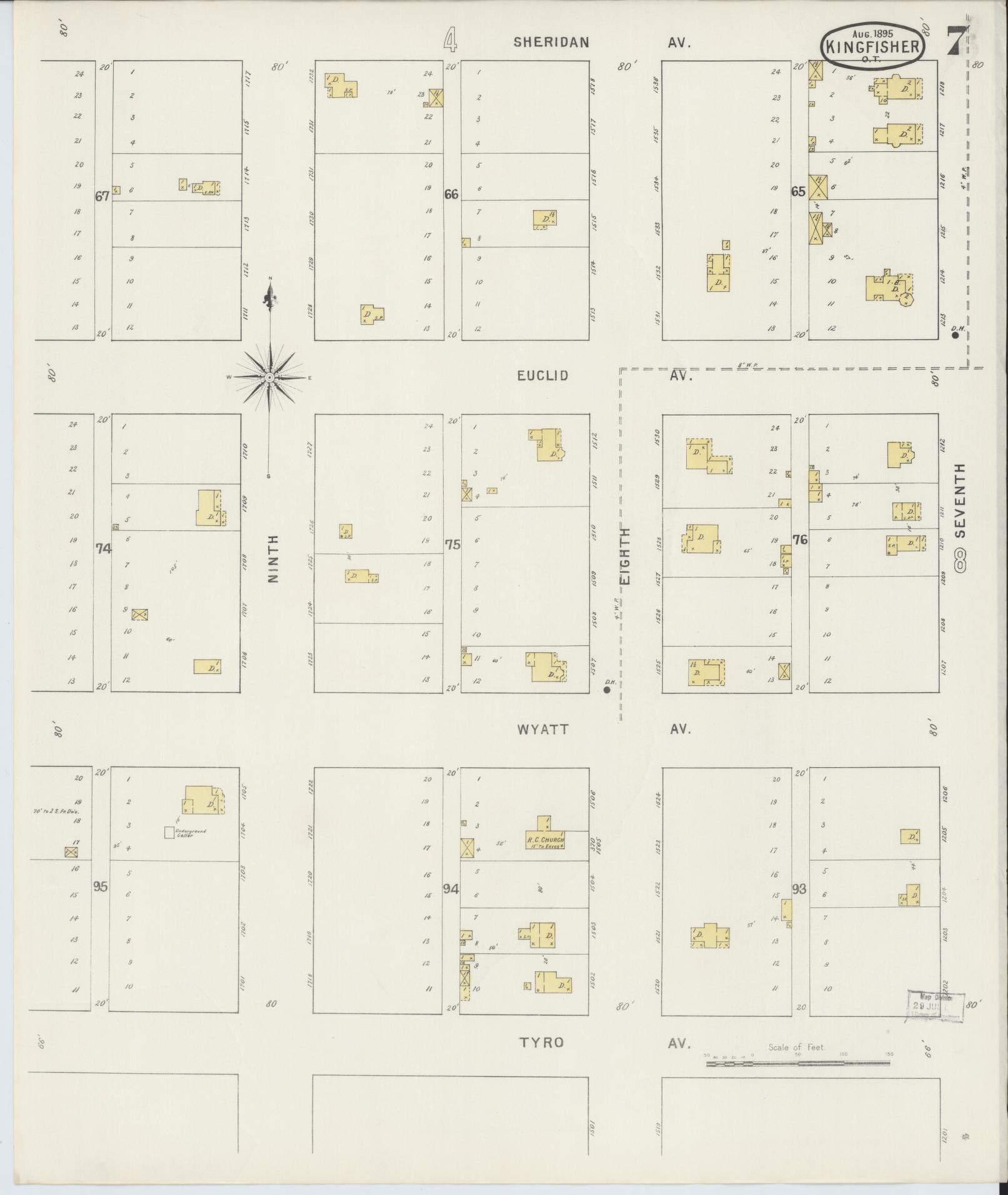Sanborn Fire Insurance Map from Kingfisher, Kingfisher County, Oklahoma (1895), Sheet #0007 - Complete Map Set gallery image, historic Sanborn map, vintage wall art, Oklahoma Oklahoma