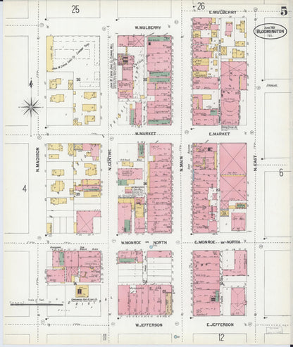 Sanborn Fire Insurance Map from Bloomington, McLean County, Illinois (1901), Sheet #0005 - Complete Map Set gallery image, historic Sanborn map, vintage wall art, Illinois Illinois