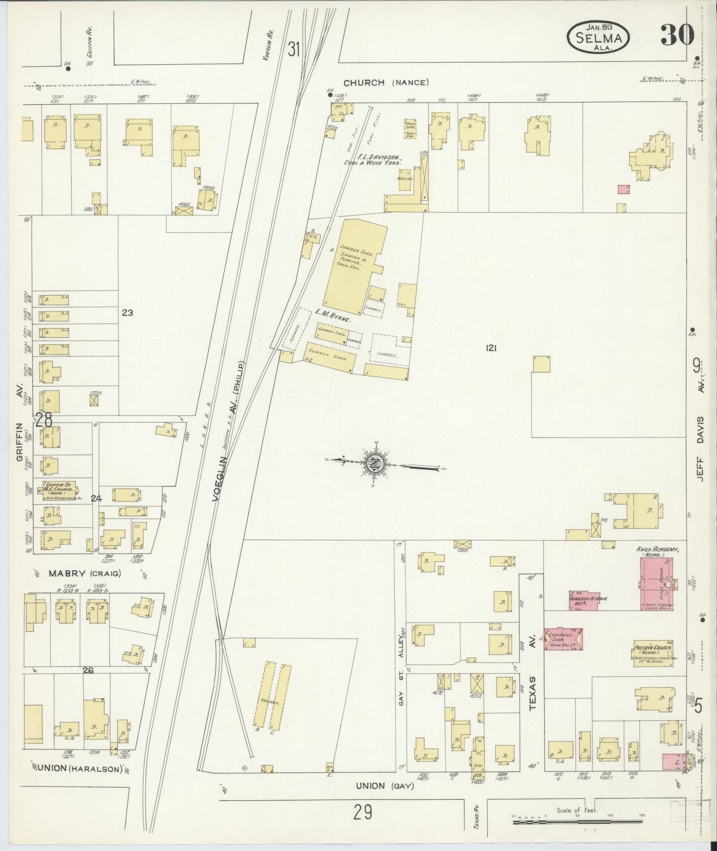 Sanborn Fire Insurance Map from Selma, Dallas County, Alabama (1913), Sheet #0030 - Complete Map Set gallery image, historic Sanborn map, vintage wall art, Alabama Alabama