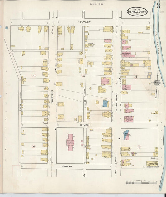 Sanborn Fire Insurance Map from Mount Holly Springs, Cumberland County, Pennsylvania (1929), Sheet #0003 - Historic Sanborn Fire Insurance Map Print, vintage old map wall art, antique decor, genealogy gift, Pennsylvania Pennsylvania map