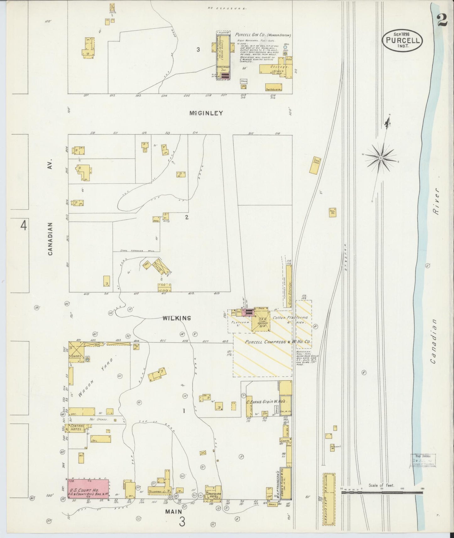 Sanborn Fire Insurance Map from Purcell, McClain County, Oklahoma (1898), Sheet #0002 - Historic Sanborn Fire Insurance Map Print, vintage old map wall art, antique decor, genealogy gift, Oklahoma Oklahoma map
