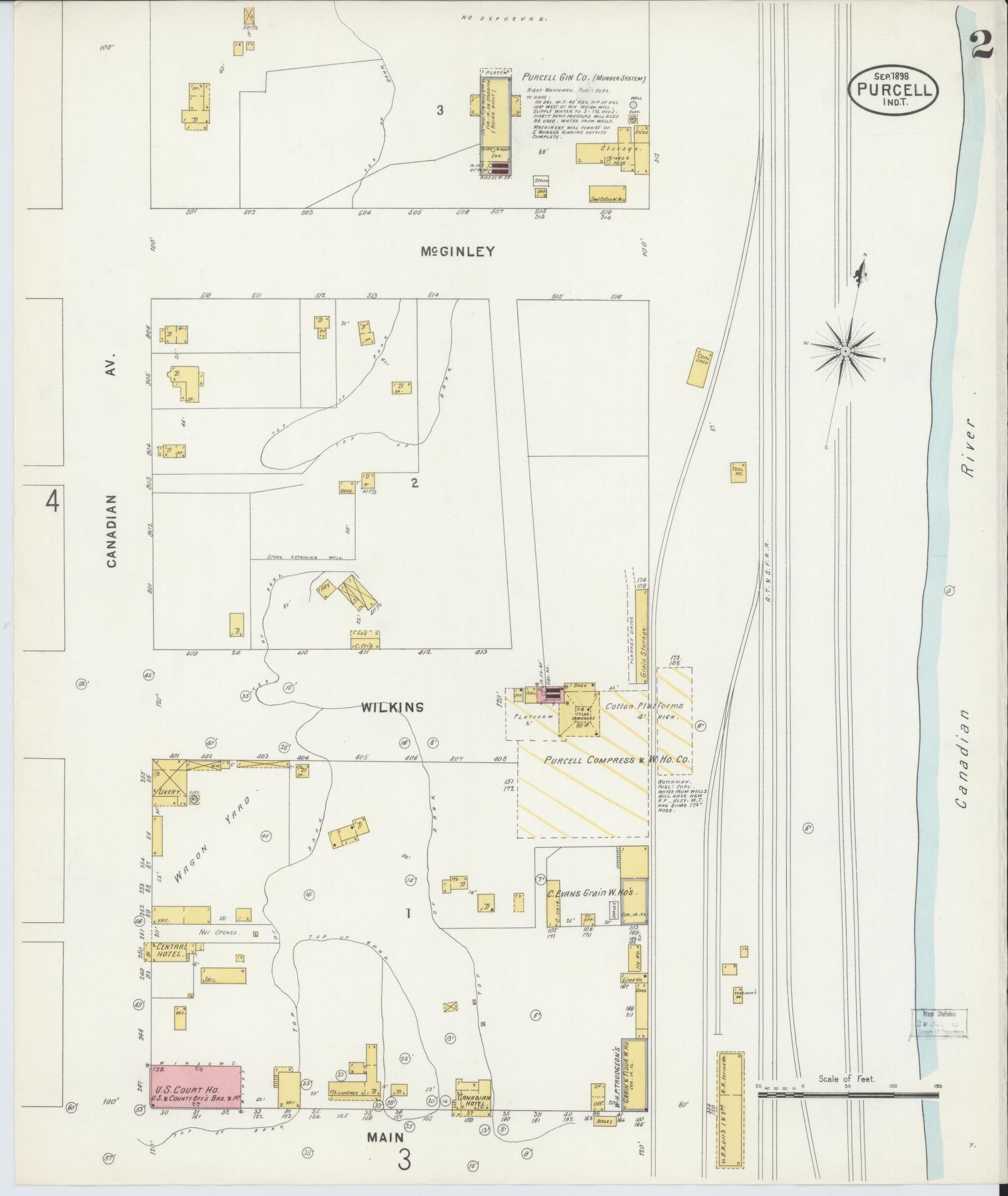 Sanborn Fire Insurance Map from Purcell, McClain County, Oklahoma (1898), Sheet #0002 - Historic Sanborn Fire Insurance Map Print, vintage old map wall art, antique decor, genealogy gift, Oklahoma Oklahoma map