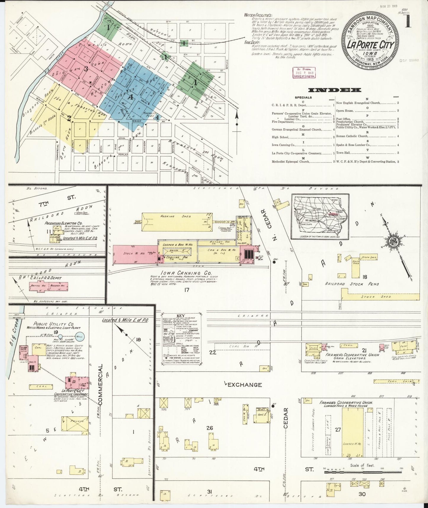 Sanborn Fire Insurance Map from La Porte City, Black Hawk County, Iowa (1913), Sheet #0001 - Historic Sanborn Fire Insurance Map Print, vintage old map wall art