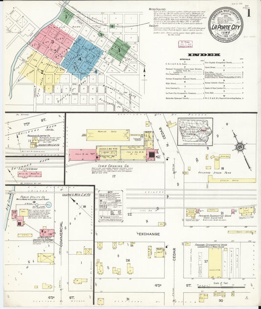 Sanborn Fire Insurance Map from La Porte City, Black Hawk County, Iowa (1913), Sheet #0001 - Historic Sanborn Fire Insurance Map Print, vintage old map wall art