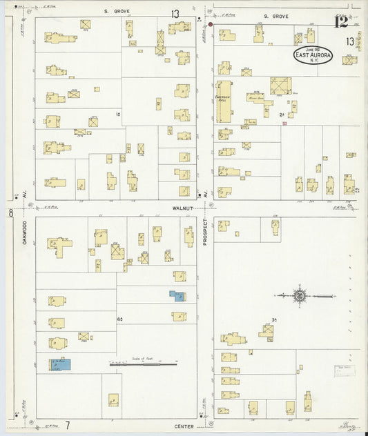 Sanborn Fire Insurance Map from East Aurora, Erie County, New York (1912), Sheet #0012 - Historic Sanborn Fire Insurance Map Print, vintage old map wall art, antique decor, genealogy gift, New York New York map