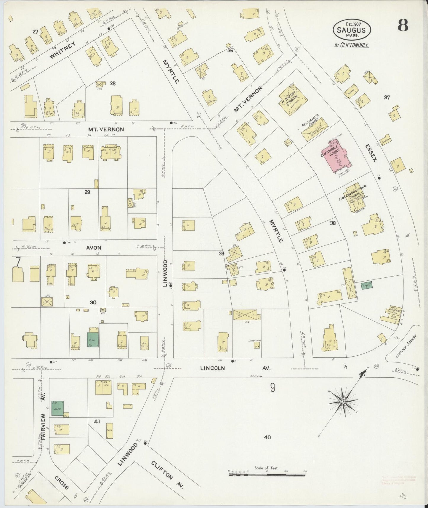 Sanborn Fire Insurance Map from Saugus, Essex County, Massachusetts (1907), Sheet #0008 - Historic Sanborn Fire Insurance Map Print, vintage old map wall art, antique decor, genealogy gift, Massachusetts Massachusetts map