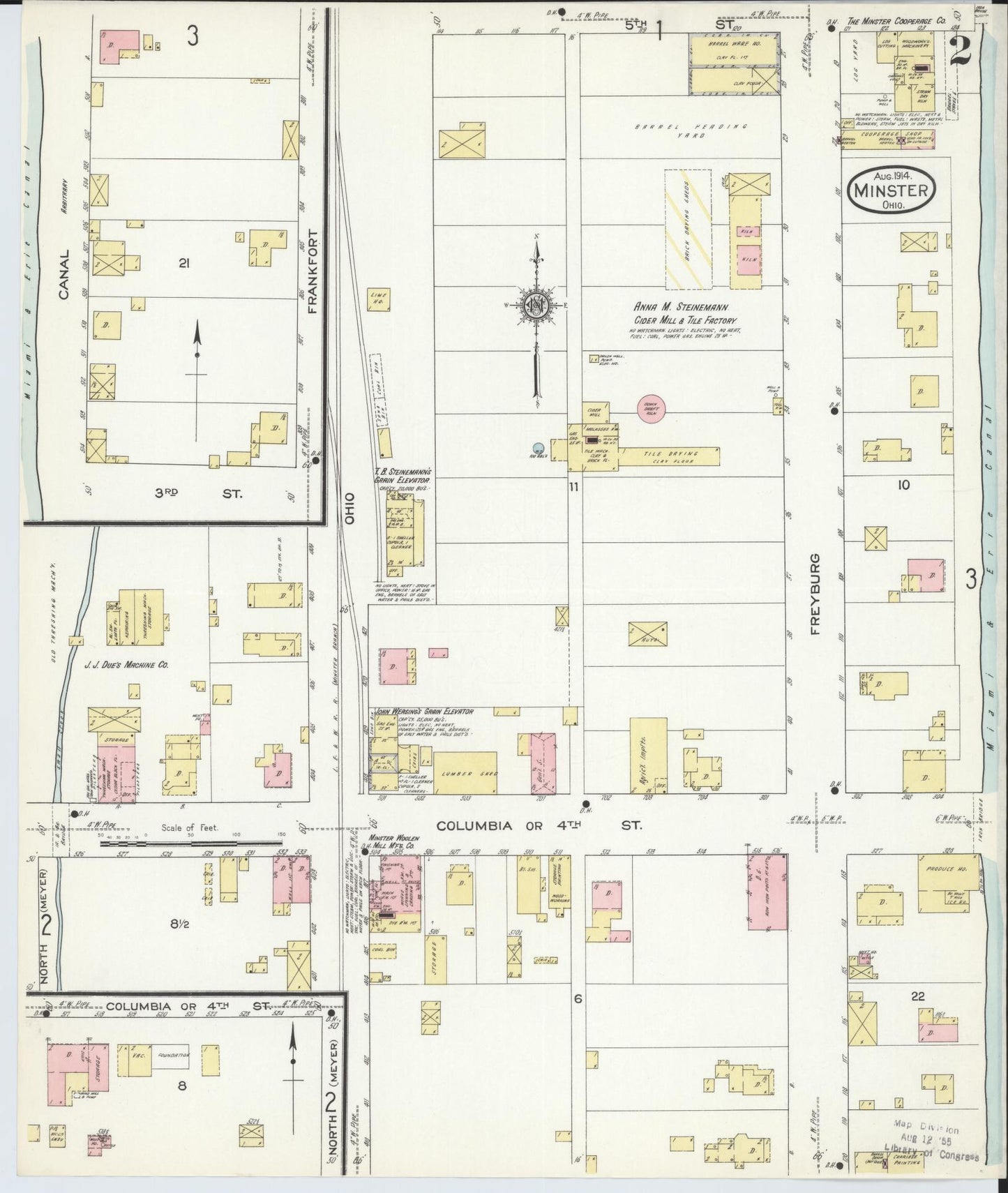 Sanborn Fire Insurance Map from Minster, Auglaize County, Ohio (1914), Sheet #0002 - Historic Sanborn Fire Insurance Map Print, vintage old map wall art, antique decor, genealogy gift, Ohio Ohio map