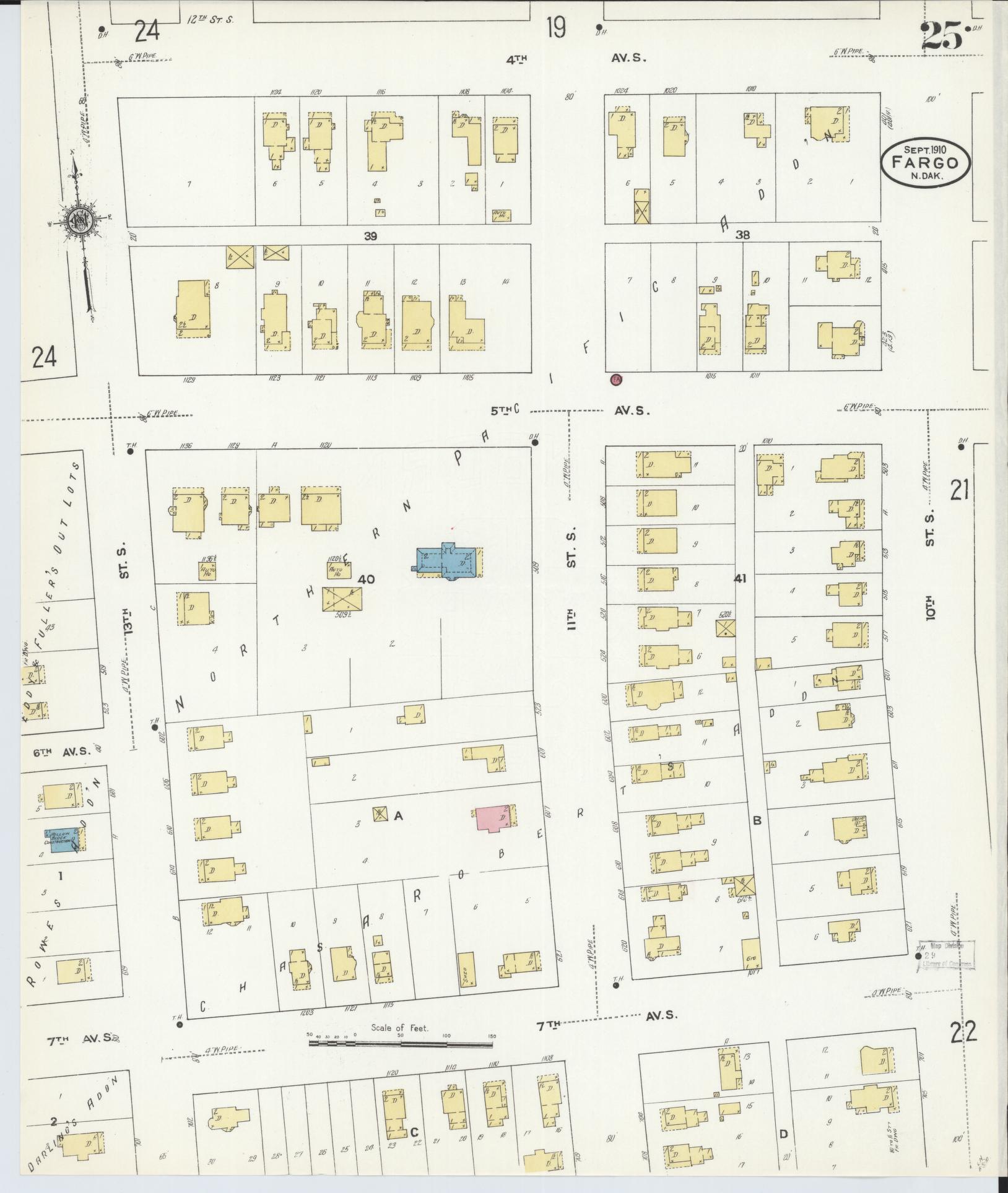 Sanborn Fire Insurance Map from Fargo, Cass County, North Dakota (1910), Sheet #0025 - Historic Sanborn Fire Insurance Map Print, vintage old map wall art, antique decor, genealogy gift, North Dakota North Dakota map