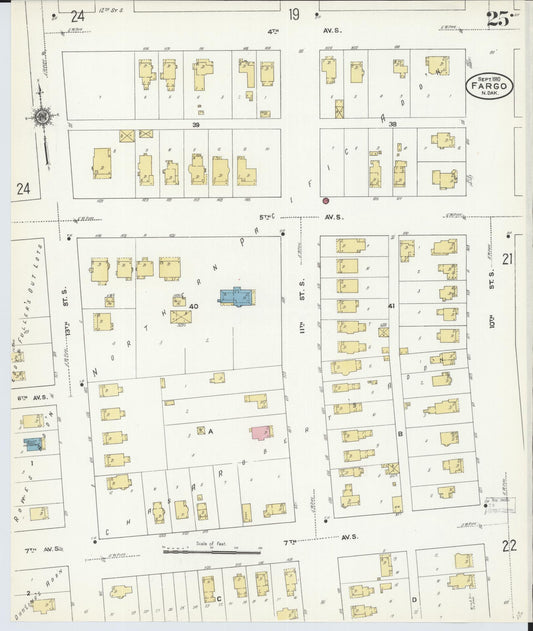 Sanborn Fire Insurance Map from Fargo, Cass County, North Dakota (1910), Sheet #0025 - Historic Sanborn Fire Insurance Map Print, vintage old map wall art, antique decor, genealogy gift, North Dakota North Dakota map