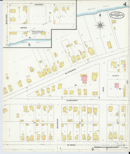 Sanborn Fire Insurance Map from Wapakoneta, Auglaize County, Ohio (1904), Sheet #0004 - Complete Map Set gallery image, historic Sanborn map, vintage wall art, Ohio Ohio
