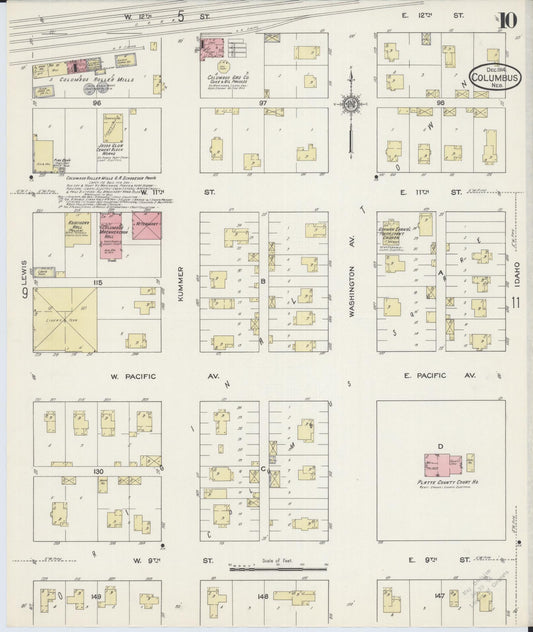 Sanborn Fire Insurance Map from Columbus, Platte County, Nebraska (1914), Sheet #0010 - Historic Sanborn Fire Insurance Map Print, vintage old map wall art, antique decor, genealogy gift, Nebraska Nebraska map