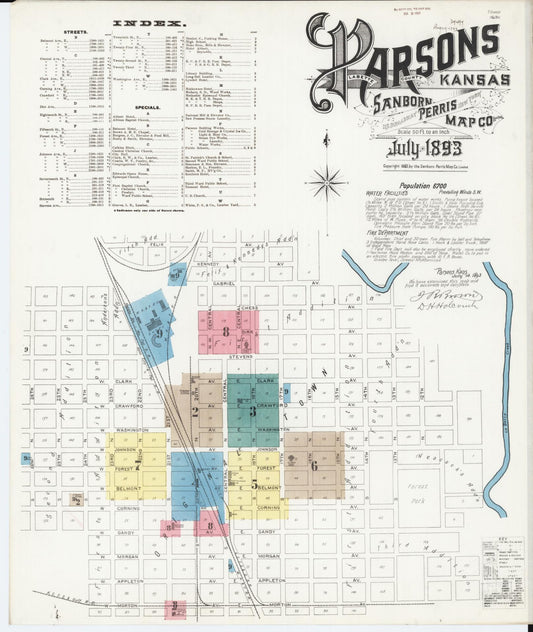Sanborn Fire Insurance Map from Parsons, Labette County, Kansas (1893), Sheet #0001 - Complete Map Set gallery image, historic Sanborn map, vintage wall art, Kansas Kansas