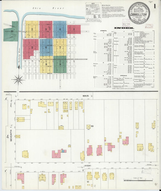 Sanborn Fire Insurance Map from Carrollton, Carroll County, Kentucky (1908), Sheet #0001 - Complete Map Set gallery image, historic Sanborn map, vintage wall art, Kentucky Kentucky