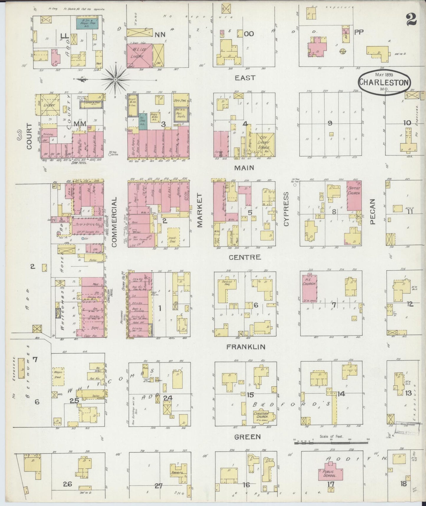 Sanborn Fire Insurance Map from Charleston, Mississippi County, Missouri (1893), Sheet #0002 - Historic Sanborn Fire Insurance Map Print, vintage old map wall art, antique decor, genealogy gift, Missouri Missouri map