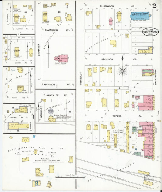 Sanborn Fire Insurance Map from Ellinwood, Barton County, Kansas (1905), Sheet #0002 - Historic Sanborn Fire Insurance Map Print, vintage old map wall art, antique decor, genealogy gift, Kansas Kansas map