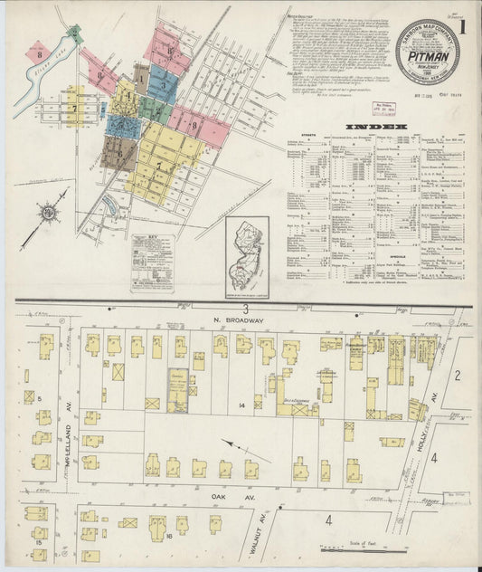 Sanborn Fire Insurance Map from Pitman, Gloucester County, New Jersey (1915), Sheet #0001 - Historic Sanborn Fire Insurance Map Print, vintage old map wall art, antique decor, genealogy gift, New Jersey New Jersey map