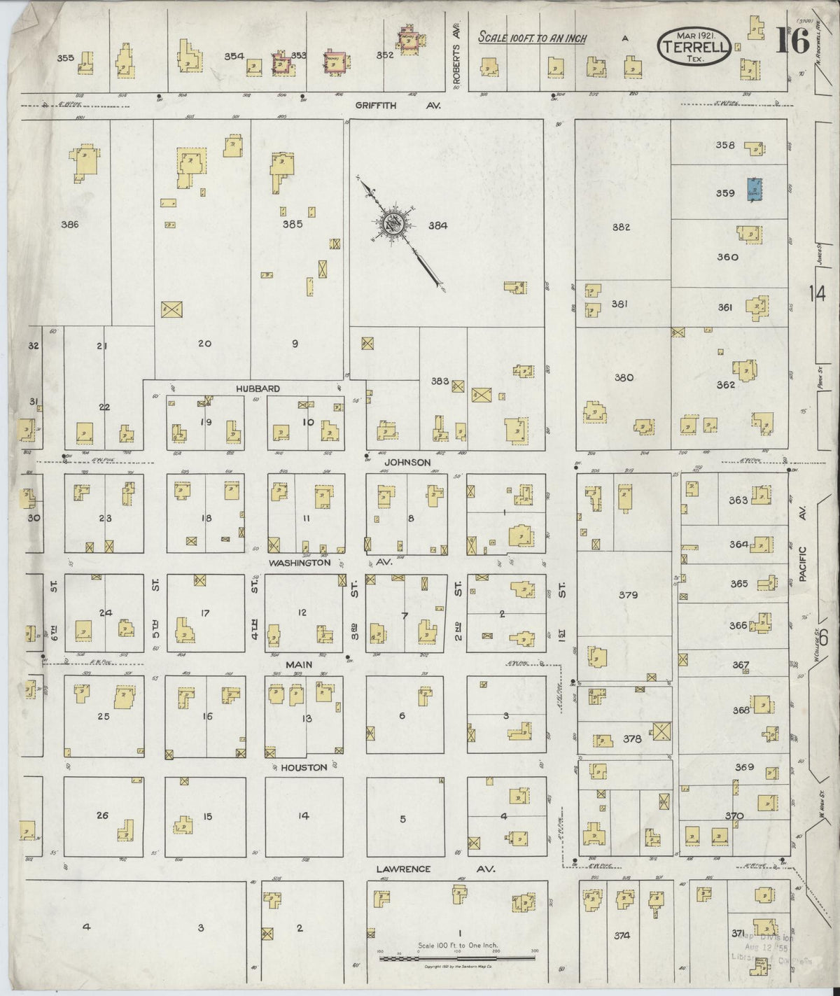 Sanborn Fire Insurance Map from Terrell, Kaufman County, Texas (1921), Sheet #0016 - Complete Map Set gallery image, historic Sanborn map, vintage wall art, Texas Texas