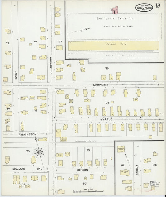Sanborn Fire Insurance Map from Medford, Middlesex County, Massachusetts (1892), Sheet #0009 - Historic Sanborn Fire Insurance Map Print, vintage old map wall art, antique decor, genealogy gift, Massachusetts Massachusetts map