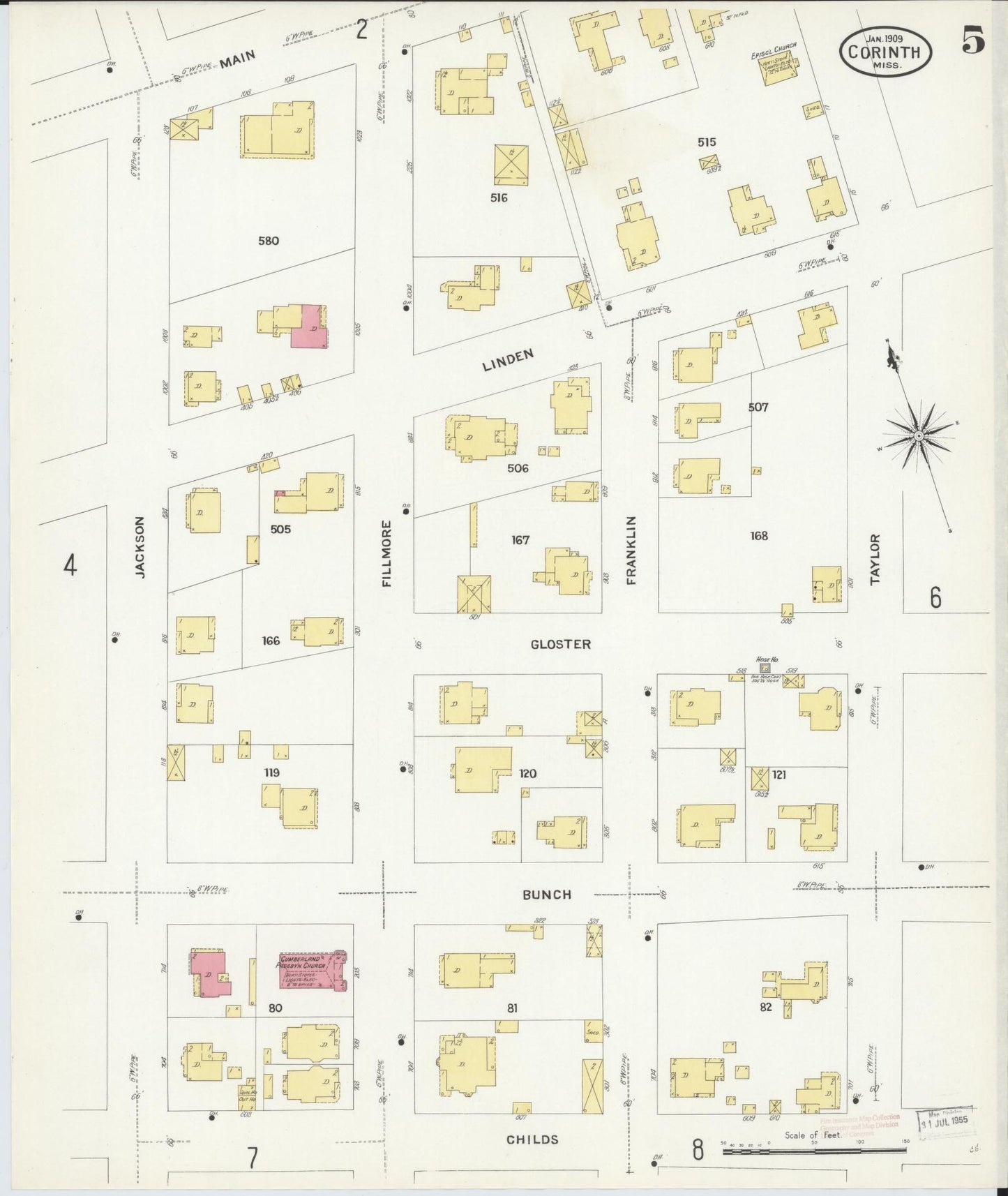 Sanborn Fire Insurance Map from Corinth, Alcorn County, Mississippi (1909), Sheet #0005 - Complete Map Set gallery image, historic Sanborn map, vintage wall art, Mississippi Mississippi