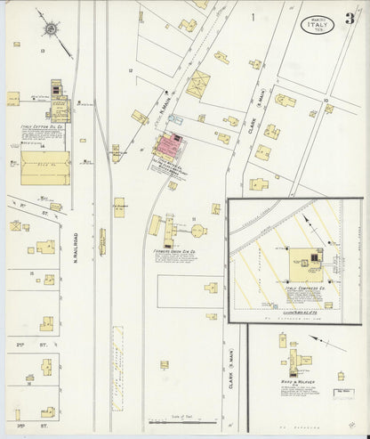 Sanborn Fire Insurance Map from Italy, Ellis County, Texas (1912), Sheet #0003 - Complete Map Set gallery image, historic Sanborn map, vintage wall art, Texas Texas