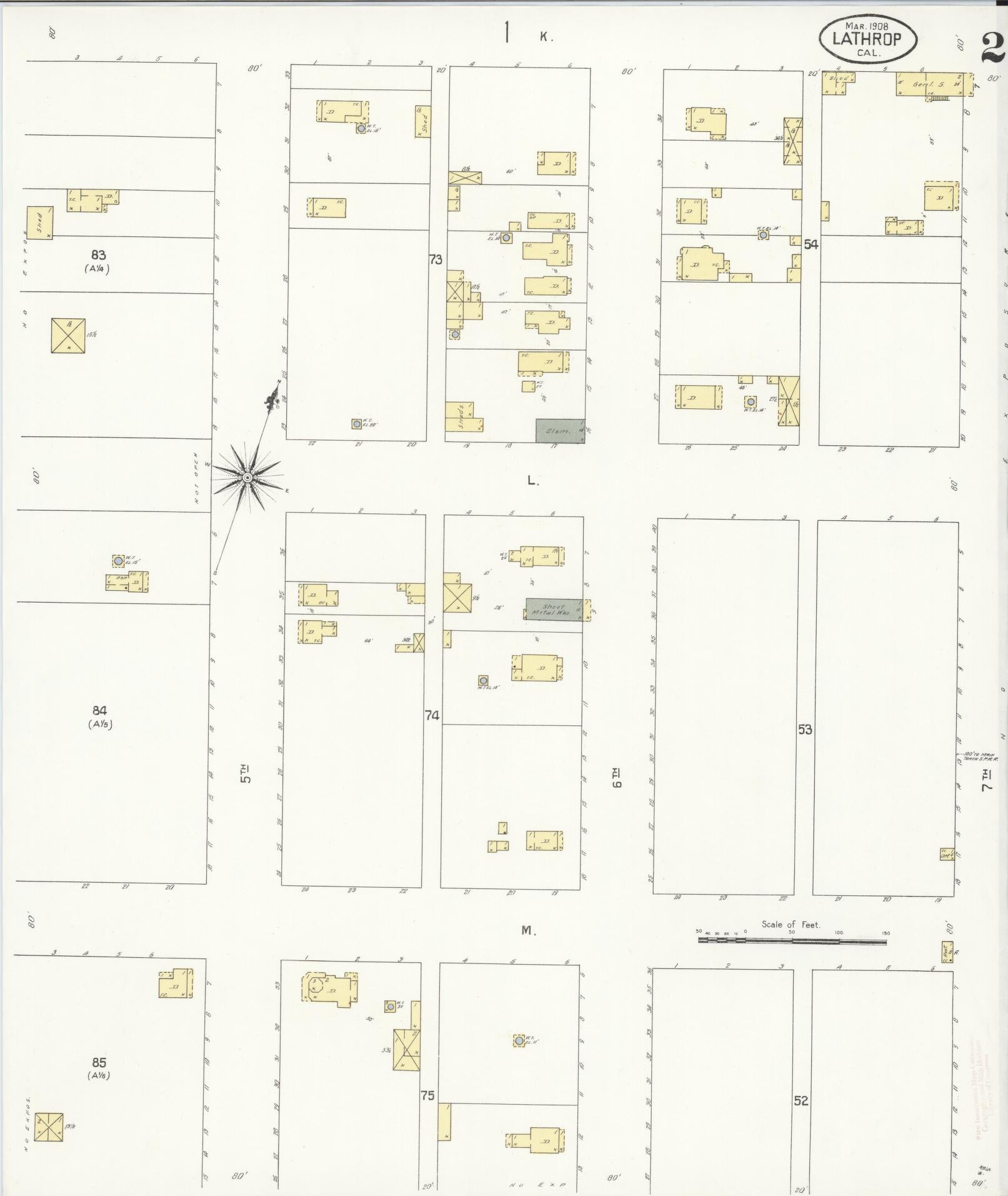 Sanborn Fire Insurance Map from Lathrop, San Joaquin County, California (1908), Sheet #0002 - Historic Sanborn Fire Insurance Map Print, vintage old map wall art, antique decor, genealogy gift, California California map