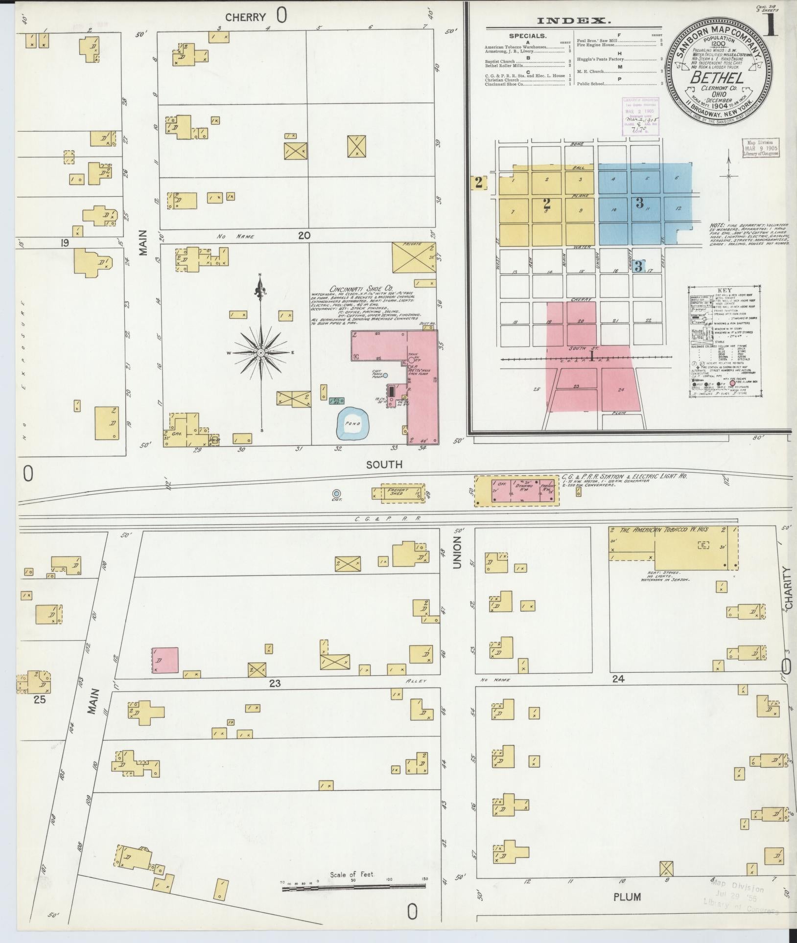 Sanborn Fire Insurance Map from Bethel, Clermont County, Ohio (1904), Sheet #0001 - Complete Map Set gallery image, historic Sanborn map, vintage wall art, Ohio Ohio