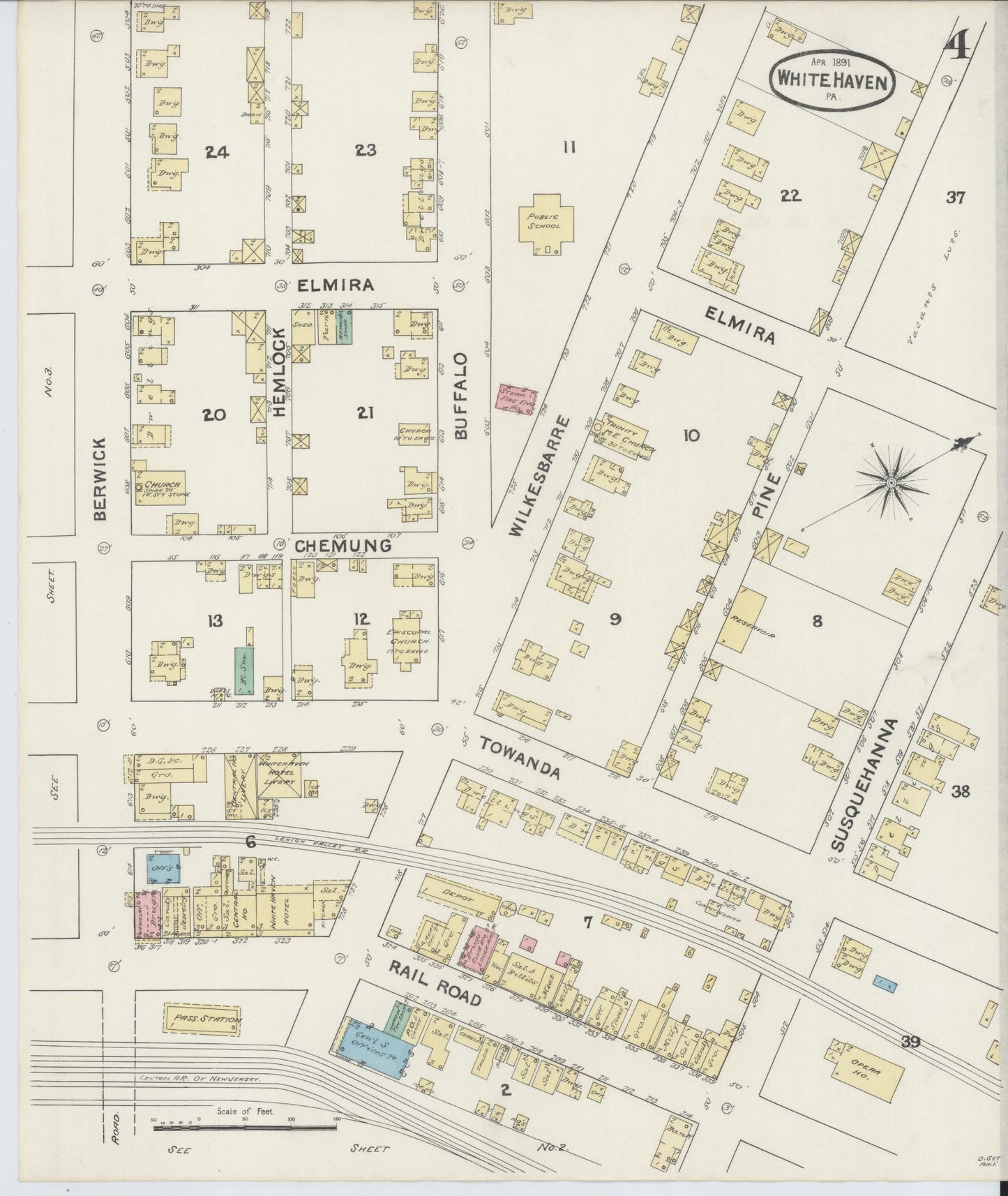 Sanborn Fire Insurance Map from White Haven, Luzerne County, Pennsylvania (1891), Sheet #0004 - Historic Sanborn Fire Insurance Map Print, vintage old map wall art, antique decor, genealogy gift, Pennsylvania Pennsylvania map