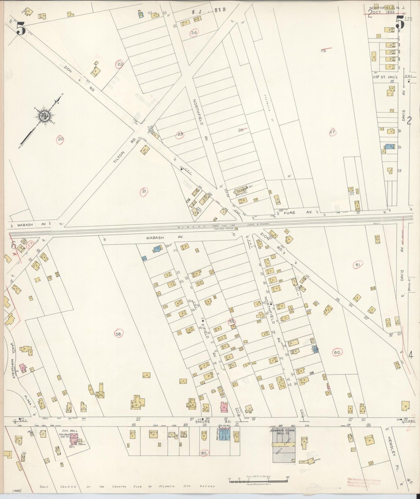 Sanborn Fire Insurance Map from Northfield, Atlantic County, New Jersey (1942), Sheet #0005 - Complete Map Set gallery image, historic Sanborn map, vintage wall art, New Jersey New Jersey