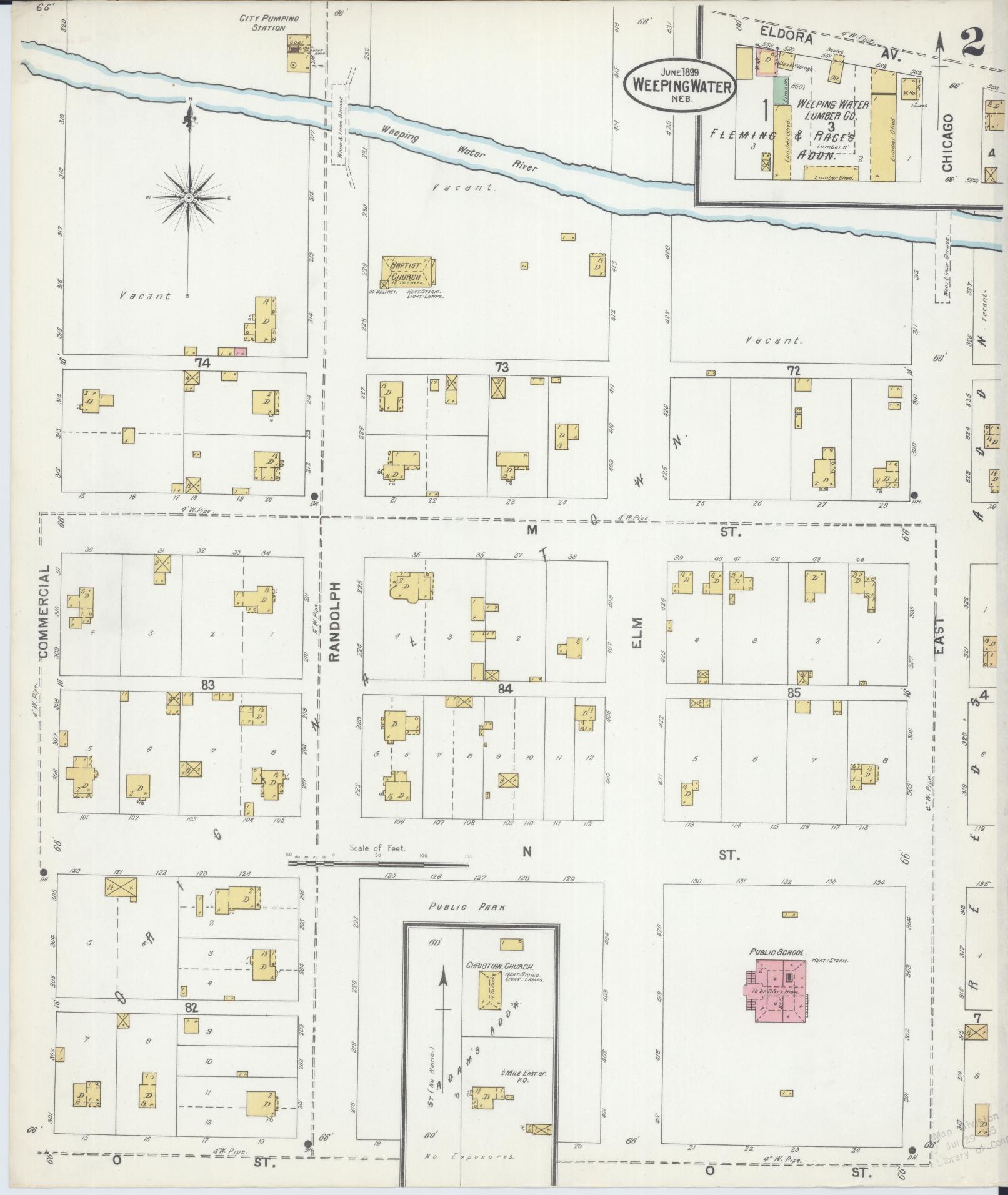 Sanborn Fire Insurance Map from Weeping Water, Cass County, Nebraska (1899), Sheet #0002 - Historic Sanborn Fire Insurance Map Print, vintage old map wall art, antique decor, genealogy gift, Nebraska Nebraska map
